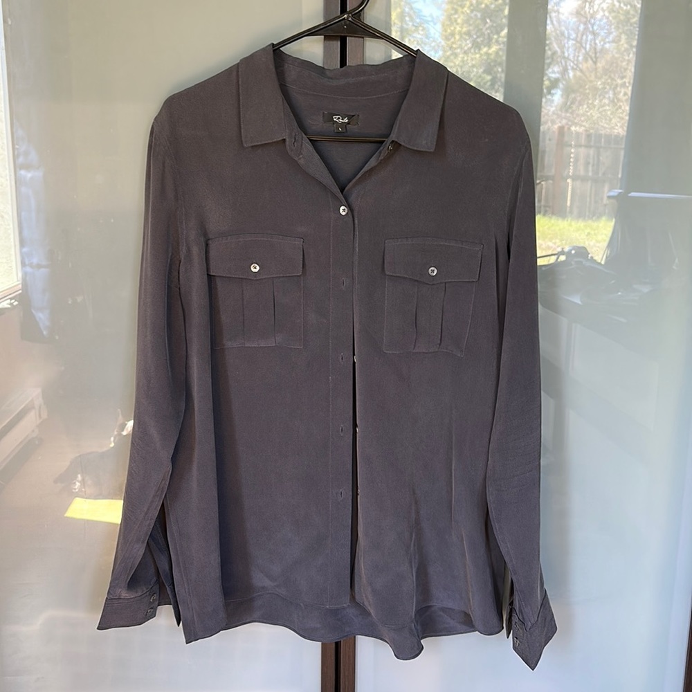 Rails Rhett Charcoal 100% Silk Button Down - Large - image 1